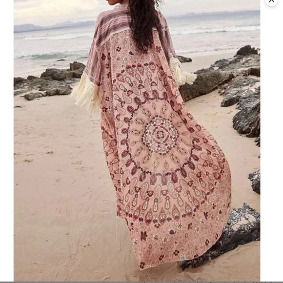 Free People Tops - Free People Watching Waves Maxi Shirt in Mauve Combo sz large
